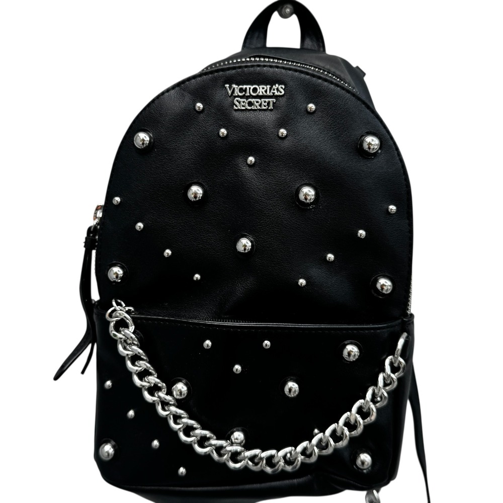 Victoria's Secret Black Studded‎ Mini Backpack Chain Accent Purse Bag